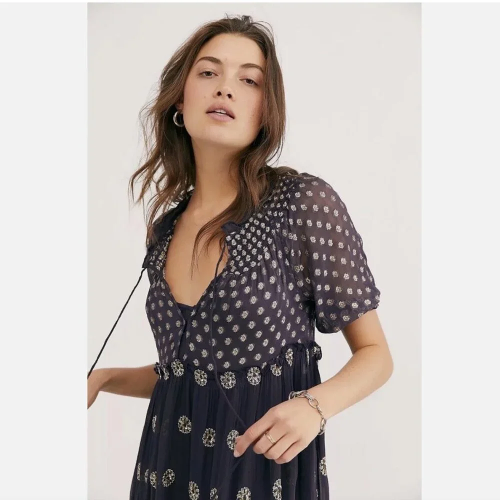 Free People Stella Maxi Midi Dress Women's Medium Sheer *No Slip